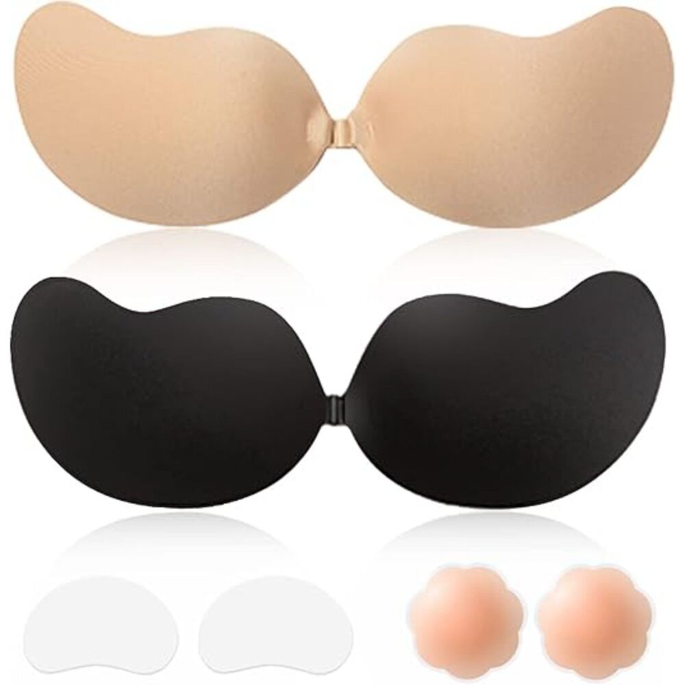 Sticky Bra Backless Strapless Invisible Push Up 2pc Reusable Nipple Cover Sz C
